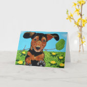 ダックスフントの挨拶状 カード (黄色い花)