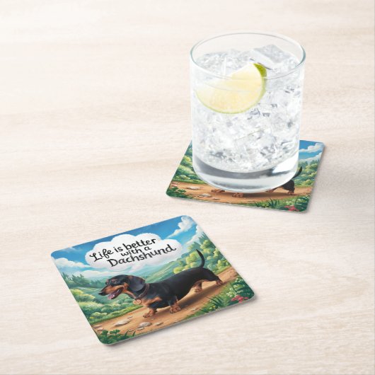 ダックスフントの方が人生は好い スクエアペーパーコースター (インサイチュ)