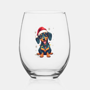 ダックスフントの木のクリスマスセーター クリスマスのプレゼント F ステムなしワイングラス