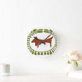 ダックスフントの楕円形 ラウンド壁時計 (ホーム)