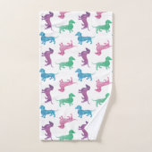 ダックスフントの水彩画パターンを雨が降ること バスタオルセット (ハンドタオル)