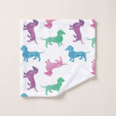 ダックスフントの水彩画パターンを雨が降ること バスタオルセット (ウォッシュタオル)