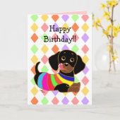 ダックスフントの漫画2の誕生日 カード (黄色い花)
