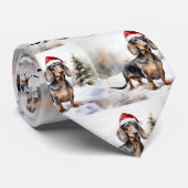 ダックスフントの犬と雪のクリスマス ネクタイ (ロール)