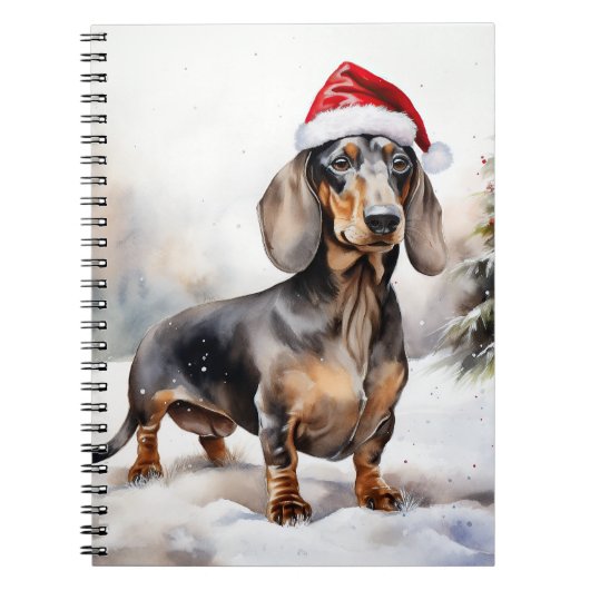 ダックスフントの犬と雪のクリスマス ノートブック (正面)