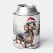 ダックスフントの犬と雪のクリスマス 缶クーラー (缶正面)