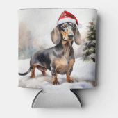 ダックスフントの犬と雪のクリスマス 缶クーラー (正面)