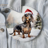 ダックスフントの犬と雪のクリスマス 缶バッジ (インサイチュ)
