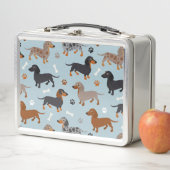 ダックスフントの足および骨パターン青 メタルランチボックス (インサイチュ)