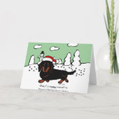 ダックスフントの長い髪の黒およびタン シーズンカード (裏面)