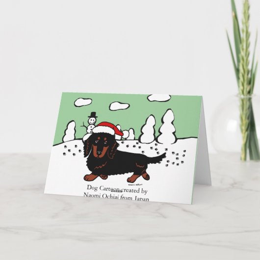 ダックスフントの長い髪の黒およびタン シーズンカード (裏面)