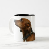 ダックスフントの閉めて下さい ツートーンマグカップ (正面左)