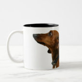 ダックスフントの閉めて下さい ツートーンマグカップ (左)