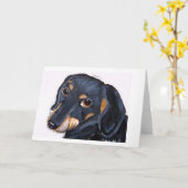 ダックスフントの黒およびタンNotecard カード (黄色い花)