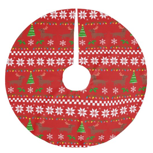 ダックスフントの(雄ジカの)枝角の醜いクリスマスパターン ブラッシュドポリエステルツリースカート (正面)