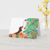 ダックスフントのDaxiのダックスフントの水彩画のクリスマス カード (黄色い花)