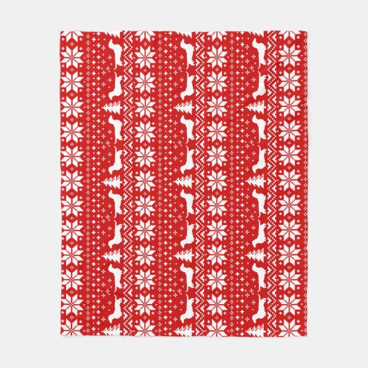 ダックスフントはクリスマスパターンのシルエットを描きます フリースブランケット (正面)