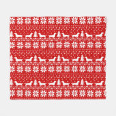 ダックスフントはクリスマスパターンのシルエットを描きます フリースブランケット (正面(横))