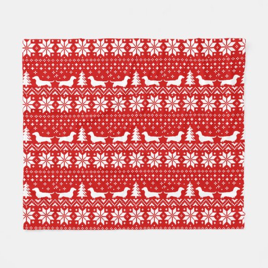ダックスフントはクリスマスパターンのシルエットを描きます フリースブランケット (正面(横))