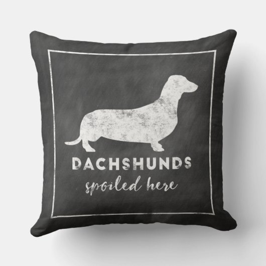 ダックスフントはヴィンテージの黒板をここにだめにしました クッション (裏面)