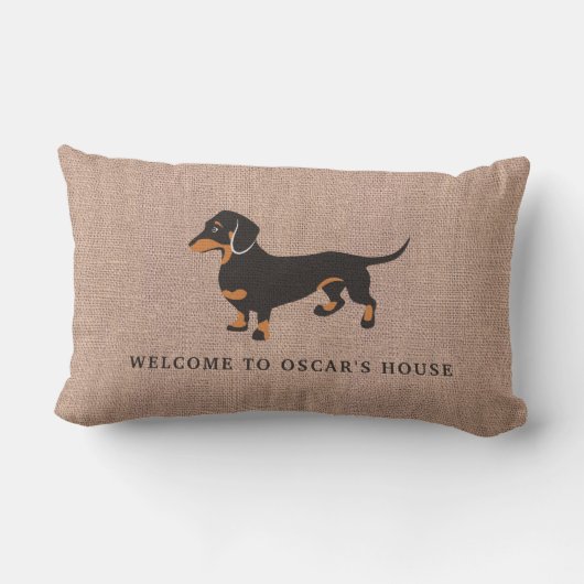ダックスフントは家のおもしろいなバーラップを所有します ランバークッション (裏面)