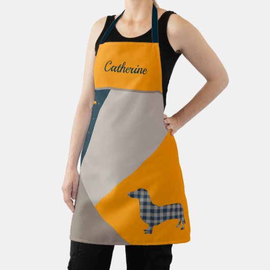 ダックスフントイエローアンド深いティール(緑がかった色)抽象芸術 エプロン (インサイチュ)