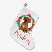 ダックスフントサンタウォーターカラーリースハットDIY名Sma スモールクリスマスストッキング (正面 (吊り時))