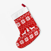 ダックスフントシルエットパタ赤と白ーンカワイ スモールクリスマスストッキング (裏面 (吊り時))