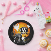 ダックスフントスケルトンハロウィーンハッピーパンプキンギフト ペーパープレート (パーティー)