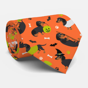 ダックスフントハロウィーンネックタイ ネクタイ