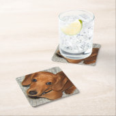 ダックスフントペット子犬の目 スクエアペーパーコースター (インサイチュ)