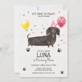  ダックスフントレッツポーティドッグ誕生日招待状ピンク 招待状 (正面)