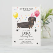  ダックスフントレッツポーティドッグ誕生日招待状ピンク 招待状 (スタンド正面)