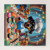 「ダックスフント付き寿司パーティー – かわいいシェフ犬パズル ジグソーパズル (横)