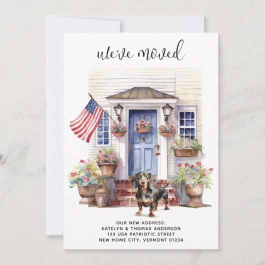 ダックスフント愛国パーソナライズされた愛犬の移動 案内状 (正面)