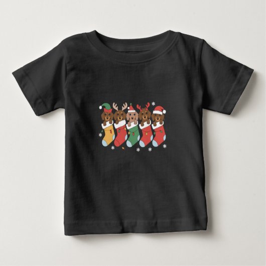 ダックスフント母クリスマスドッグ愛人贈答年始 ベビーTシャツ (正面)