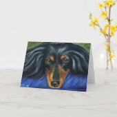 ダックスフント犬の品種芸術- Hallie カード (黄色い花)