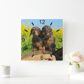 ダックスフント犬のDackelの2人のかわいい友人ペット写真 スクエア壁時計 (ホーム)