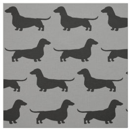 ダックスフント犬は灰色および黒いパターンのシルエットを描きます ファブリック
