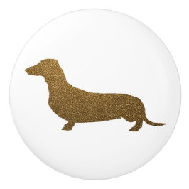 ダックスフント犬アイコン(左に) |のどの金ゴールドのグリッター セラミックノブ