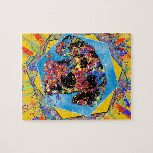 ダックスフント犬- Doxieの抽象的な混合メディア ジグソーパズル (横)