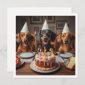 ダックスフント誕生日カード、ダックスフント誕生日カード、ダックスフント 招待状 (正面/裏面)