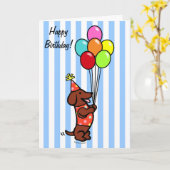 ダックスフント誕生日風船 カード (黄色い花)