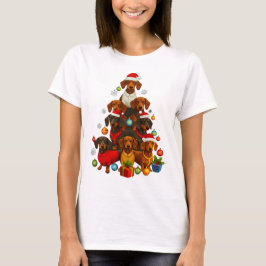 ダックスフント クリスマスツリー Tシャツ