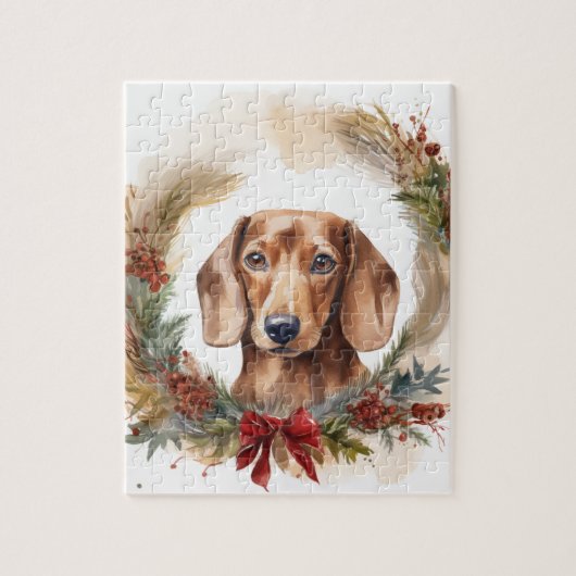 ダックスフント クリスマス リース 祝祭の仔犬 ジグソーパズル (縦)