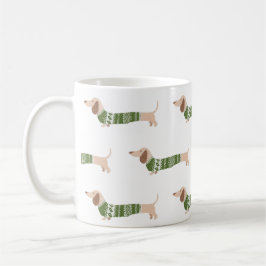 ダックスフント グリーン アガリクリスマスセーター パターン コーヒーマグカップ