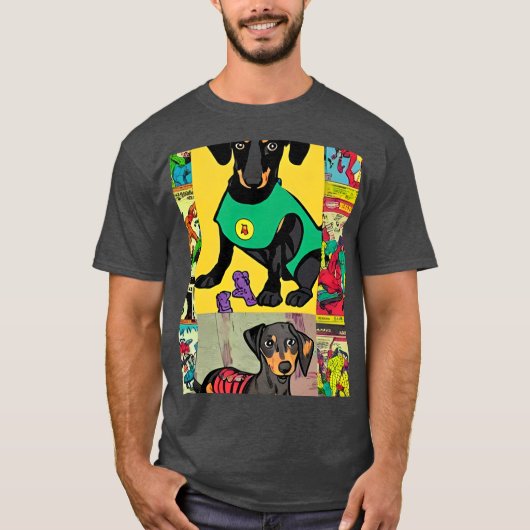 ダックスフント コミック レトロ Tシャツ (正面)