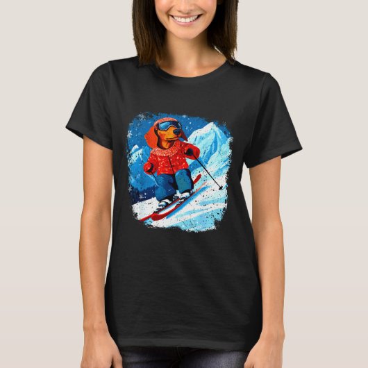 ダックスフント スキー Tシャツ (正面)