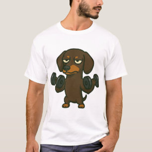 ダックスフント ダンベル フィットネストレーニング 上腕二頭筋 Tシャツ