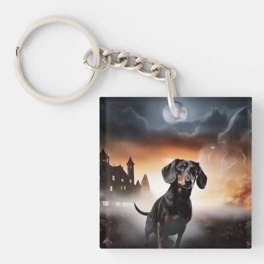 ダックスフント ハロウィン おばけ犬 キーホルダー (正面)